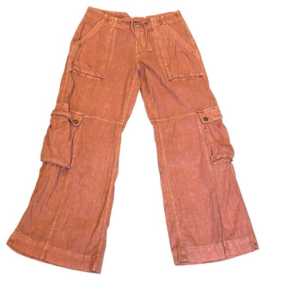Anthropologie Pilcro Linen Beach Cargo Pants Coral Wide Leg Sz 14 #61W - Picture 6 of 12